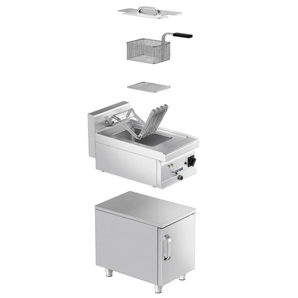 GGM Gastro Commercial Free Standing Electric Fryer - 10 litres - 9kW - with drain tap - incl. base frame - incl. substructure with 1 door