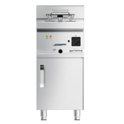 GGM Gastro Commercial Free Standing Electric Fryer - 10 litres - 9kW - with drain tap - incl. base frame - incl. substructure with 1 door