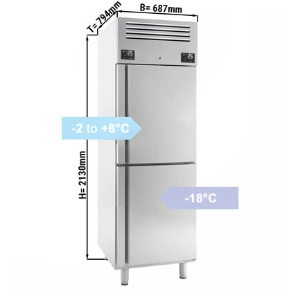 GGM Gastro Commercial Fridge Freezer Combination Stainless steel PREMIUM PLUS - GN 2/1 - 520L - with 2 half doors