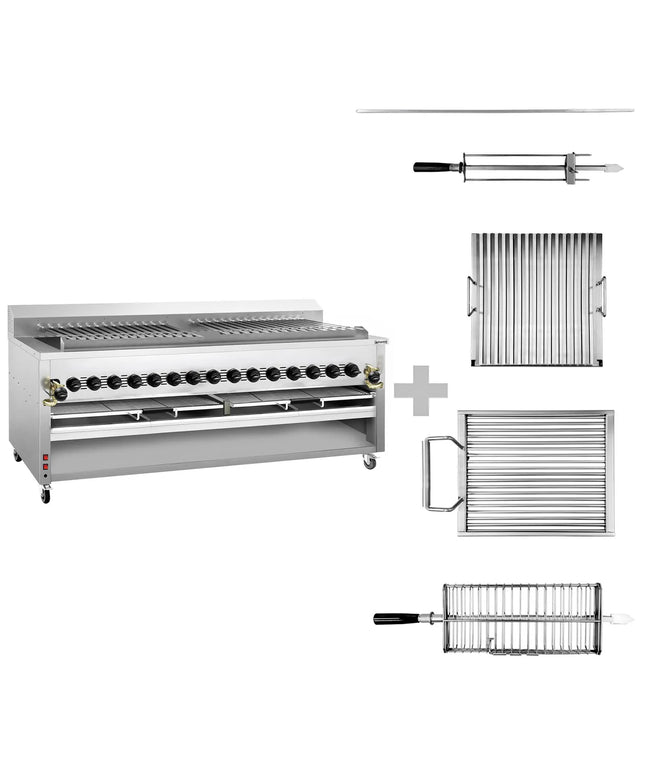 GGM Gastro Commercial Gas Adana & Shish Kebab Skewer Grill – 30 Auto‑Rotate Skewers - 15 Burners - 23 Included
