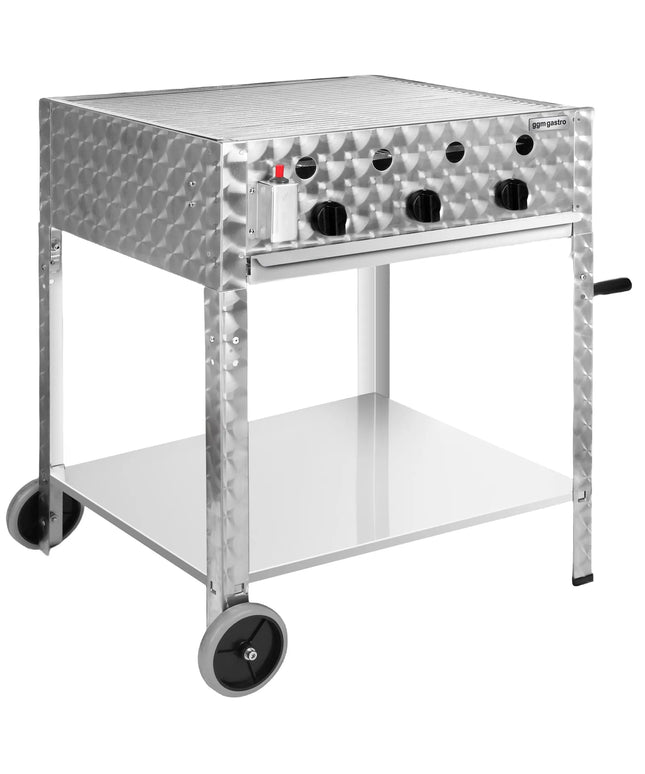 GGM Gastro Commercial Gas Chargrill - 10kW - Freestanding - 560mm Deep - 3 Burners - 1 Grill Grids - Polished - incl. Grill Grid, Baking Trays, Base Frame