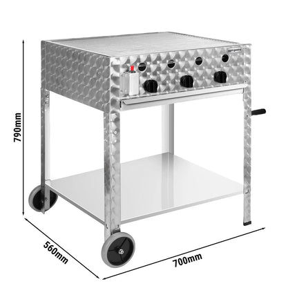 GGM Gastro Commercial Gas Chargrill - 10kW - Freestanding - 560mm Deep - 3 Burners - 1 Grill Grids - Polished - incl. Grill Grid, Baking Trays, Base Frame