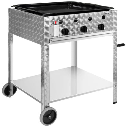 GGM Gastro Commercial Gas Chargrill - 10kW - Freestanding - 560mm Deep - 3 Burners - 1 Grill Grids - Polished - incl. Grill Grid, Baking Trays, Base Frame