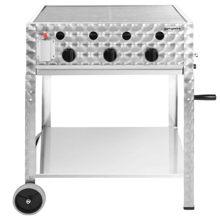 GGM Gastro Commercial Gas Chargrill - 10kW - Freestanding - 560mm Deep - 3 Burners - 1 Grill Grids - Polished - incl. Grill Grid, Baking Trays, Base Frame
