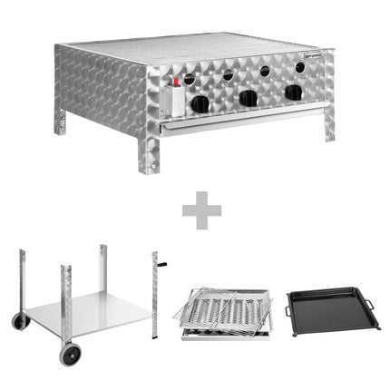 GGM Gastro Commercial Gas Chargrill - 10kW - Freestanding - 560mm Deep - 3 Burners - 1 Grill Grids - Polished - incl. Grill Grid, Baking Trays, Base Frame
