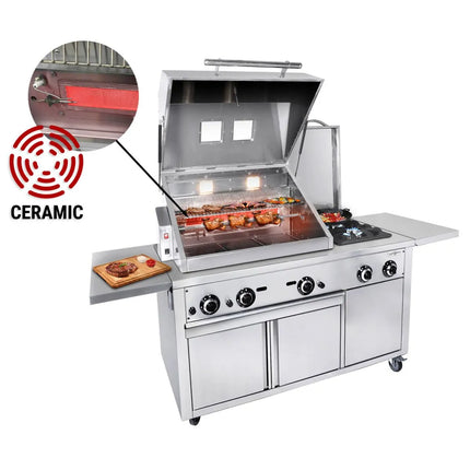 GGM Gastro Commercial Gas Chargrill - 22.5kW|2187mm - Freestanding - 850mm Deep - 2 Burners - incl. Wheels, Rotisserie Skewer