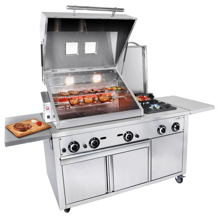 GGM Gastro Commercial Gas Chargrill - 22.5kW|2187mm - Freestanding - 850mm Deep - 2 Burners - incl. Wheels, Rotisserie Skewer