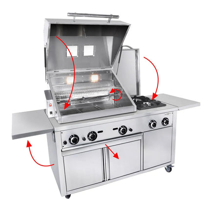 GGM Gastro Commercial Gas Chargrill - 22.5kW|2187mm - Freestanding - 850mm Deep - 2 Burners - incl. Wheels, Rotisserie Skewer