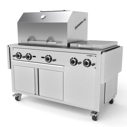 GGM Gastro Commercial Gas Chargrill - 22.5kW|2187mm - Freestanding - 850mm Deep - 2 Burners - incl. Wheels, Rotisserie Skewer