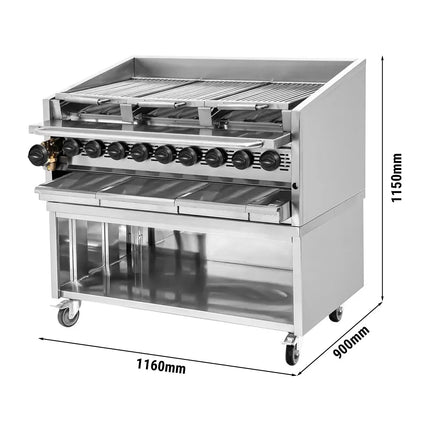 GGM Gastro Commercial Gas Chargrill - 25kW - Freestanding - 900mm Deep - 9 Burners - 4 Grill Grids - Tilting Grill Grid