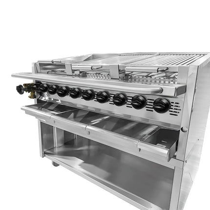 GGM Gastro Commercial Gas Chargrill - 25kW - Freestanding - 900mm Deep - 9 Burners - 4 Grill Grids - Tilting Grill Grid
