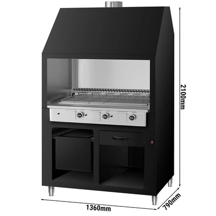 GGM Gastro Commercial Gas Chargrill BERLIN - 1360mm - 790mm Deep - Cast-Iron Cooking Grids - Black - 6 Grill Grids