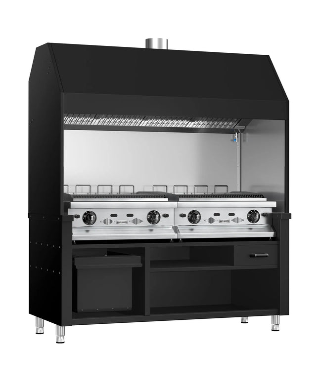 GGM Gastro Commercial Gas Chargrill BERLIN - 1760mm - 790mm Deep - 8 Grill Grids - 28kW - Black