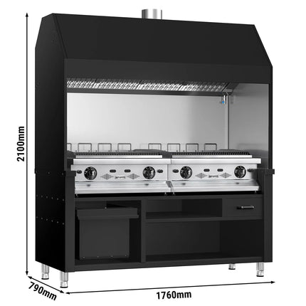 GGM Gastro Commercial Gas Chargrill BERLIN - 1760mm - 790mm Deep - 8 Grill Grids - 28kW - Black