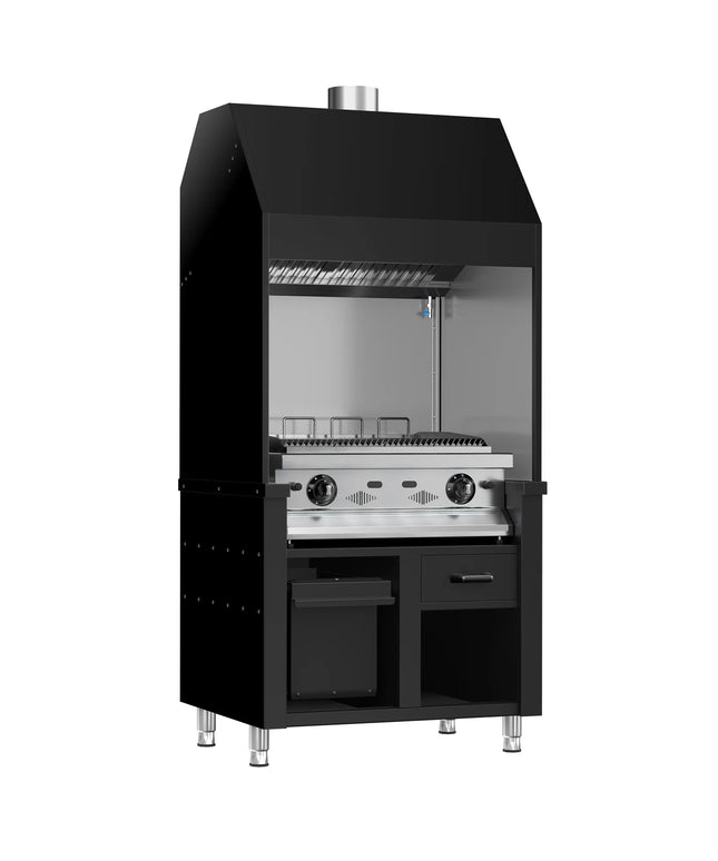 GGM Gastro Commercial Gas Chargrill BERLIN - 960mm - 790mm Deep - 4 Grill Grids - Cast-Iron Cooking Grids - Black