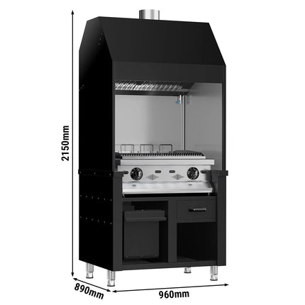 GGM Gastro Commercial Gas Chargrill BERLIN - 960mm - 790mm Deep - 4 Grill Grids - Cast-Iron Cooking Grids - Black