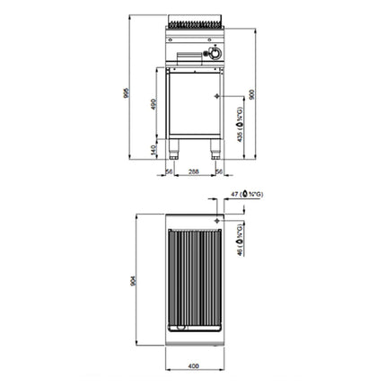 GGM Gastro Commercial Gas Chargrill Paolo 900 - 400mm - Freestanding - with Leg Stand - 900mm Deep - Cast-Iron Cooking Grids - 9kW