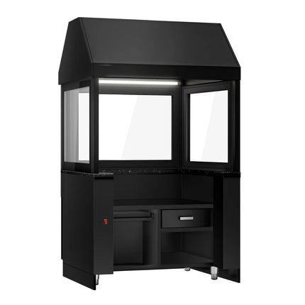 GGM Gastro Commercial Gas Chargrill TORONTO - 10.4kW - 1100mm - 900mm Deep - 4 Grill Grids - Cast-Iron Cooking Grids - Black-front Fascia - Black Granite Worktop - Tempered Glass Heat Guard