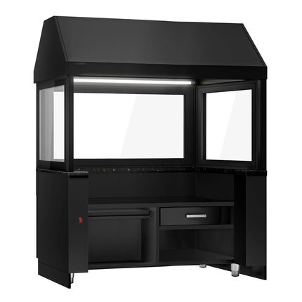 GGM Gastro Commercial Gas Chargrill TORONTO - 1910mm - Freestanding - 900mm Deep - 8 Grill Grids - Cast-Iron Cooking Grids - Black-front Fascia - Black Granite Worktop - Tempered Glass Heat Guard