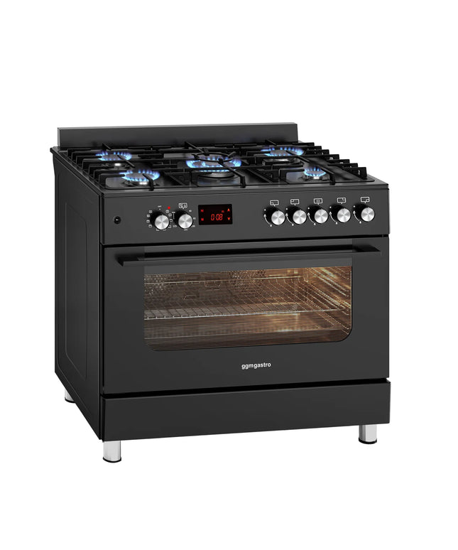 GGM Gastro Commercial Gas Cooker – 5 Burners (13.45 kW) – 900 mm – with Electric Oven (3.23 kW)