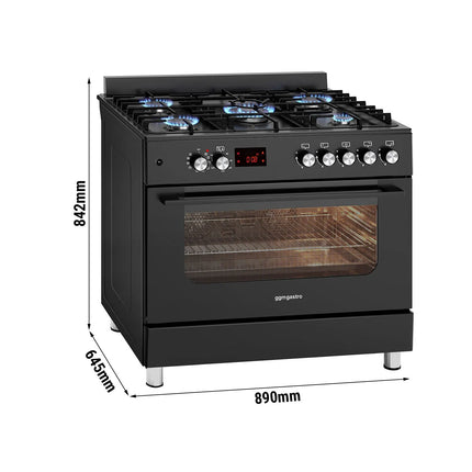 GGM Gastro Commercial Gas Cooker – 5 Burners (13.45 kW) – 900 mm – with Electric Oven (3.23 kW)
