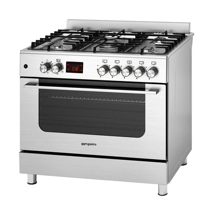GGM Gastro Commercial Gas Cooker – 5 Burners (13.45 kW) – 900 mm – with Electric Oven (3.23 kW)