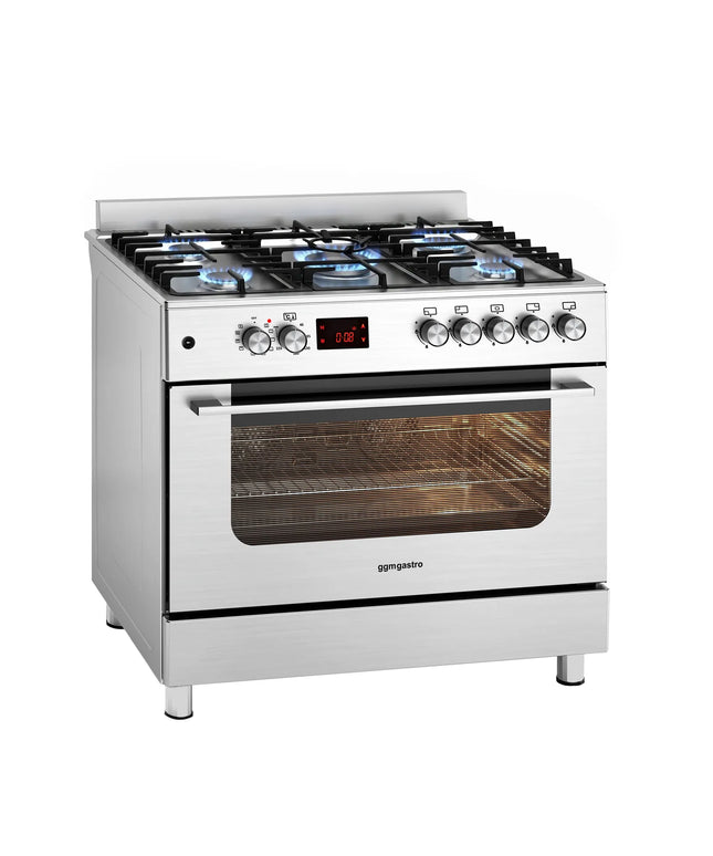 GGM Gastro Commercial Gas Cooker – Gas Hob with 5 Burners (13.45 kW) – 900 mm – Electric Oven (3.23 kW)
