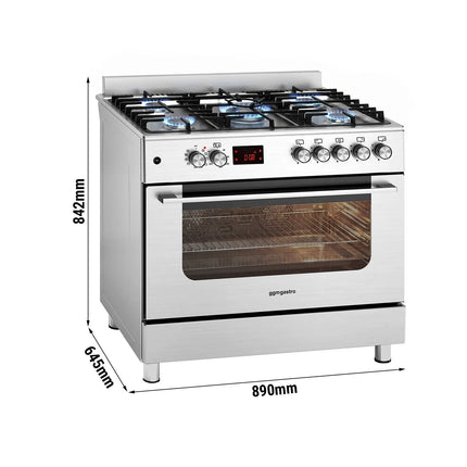 GGM Gastro Commercial Gas Cooker – Gas Hob with 5 Burners (13.45 kW) – 900 mm – Electric Oven (3.23 kW)