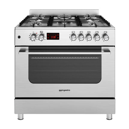 GGM Gastro Commercial Gas Cooker – Gas Hob with 5 Burners (13.45 kW) – 900 mm – Electric Oven (3.23 kW)