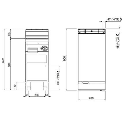 GGM Gastro Commercial Gas Griddle - 10.0kW - Smooth Plate - Cooking area: 395x500mm - on Stand