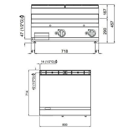 GGM Gastro Commercial Gas Griddle - 13.8kW - Smooth Plate - Cooking area: 795x500mm