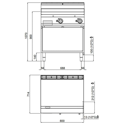GGM Gastro Commercial Gas Griddle - 13.8kW - Smooth Plate - Cooking area: 795x500mm - on Stand
