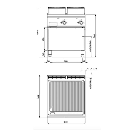 GGM Gastro Commercial Gas Griddle - 14.0kW - Ribbed Plate - on Stand