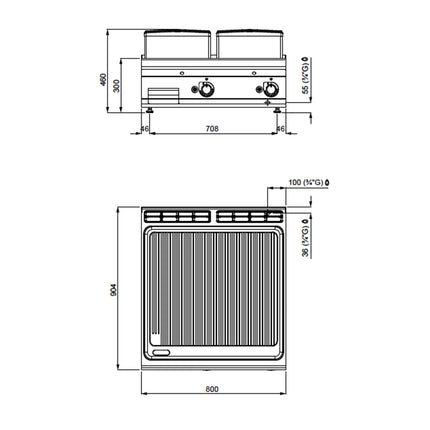 GGM Gastro Commercial Gas Griddle - 20.0kW - Ribbed Plate