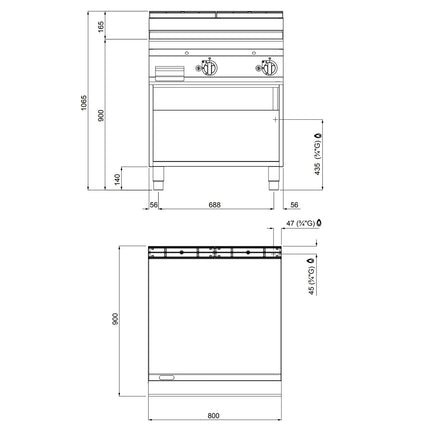 GGM Gastro Commercial Gas Griddle - 20.0kW - Smooth Plate - Cooking area: 796x667mm - on Stand