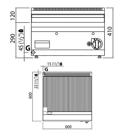 GGM Gastro Commercial Gas Griddle - 4.0kW - Ribbed Plate - Cooking area: 296x430mm