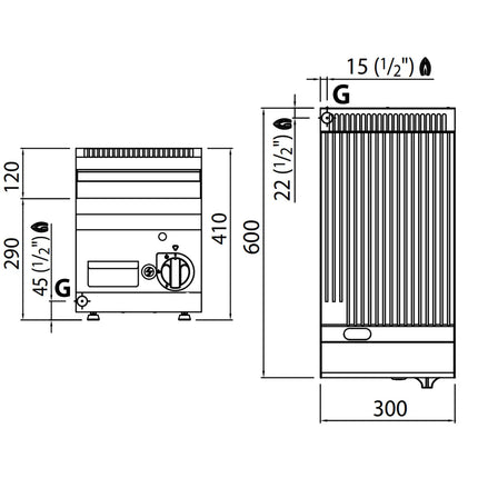GGM Gastro Commercial Gas Griddle - 4.0kW - Ribbed Plate - Cooking area: 296x430mm