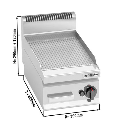 GGM Gastro Commercial Gas Griddle - 4.0kW - Ribbed Plate - Cooking area: 296x430mm