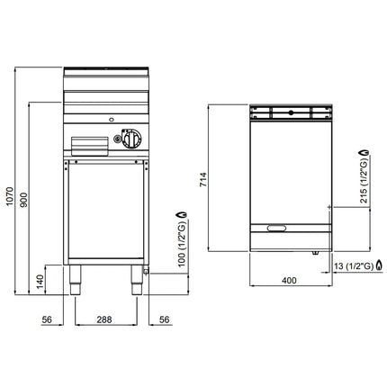 GGM Gastro Commercial Gas Griddle - 6.9kW - Smooth Plate - Cooking area: 395x500mm - on Stand