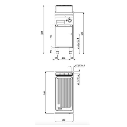 GGM Gastro Commercial Gas Griddle - 7.0kW - Ribbed Plate - on Stand