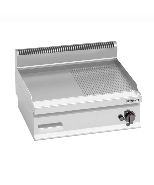 GGM Gastro Commercial Gas Griddle - 8.0kW - Smooth/Ribbed Plate (half & half) - Cooking area: 596x430mm