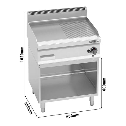 GGM Gastro Commercial Gas Griddle - 8.0kW - Smooth/Ribbed Plate (half & half) - Cooking area: 596x430mm - on Stand