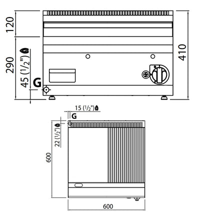 GGM Gastro Commercial Gas Griddle - 8.0kW - Smooth/Ribbed Plate (half & half) - Cooking area: 596x430mm