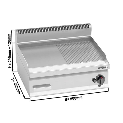 GGM Gastro Commercial Gas Griddle - 8.0kW - Smooth/Ribbed Plate (half & half) - Cooking area: 596x430mm