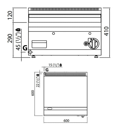 GGM Gastro Commercial Gas Griddle - 8kW - Smooth Plate - Cooking area: 596x430mm