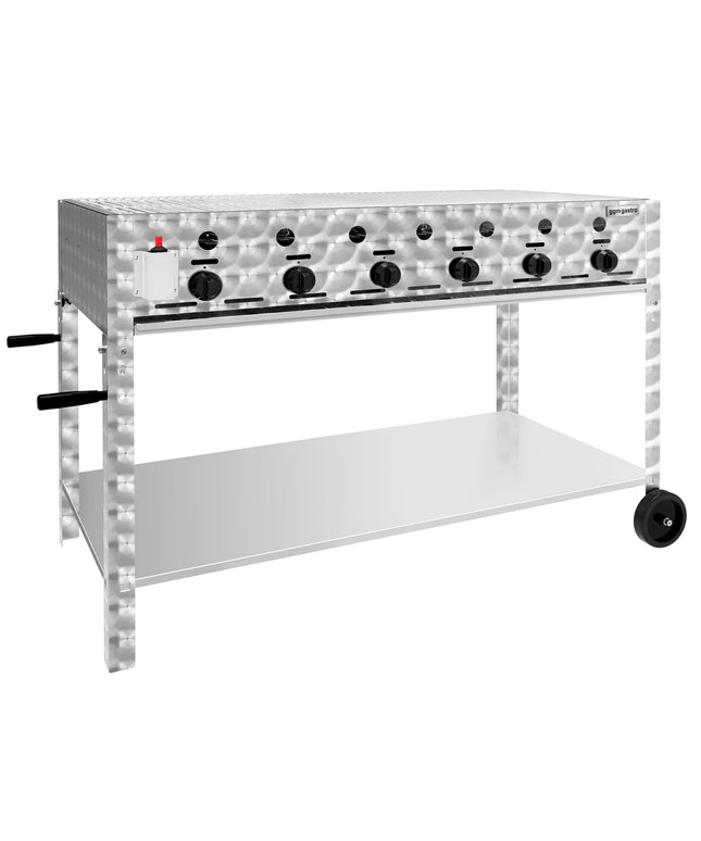 GGM Gastro Commercial Gas Grill – 22,5 kW – 6 Burners – incl. Mobile Stand, Grill Grate & Tray