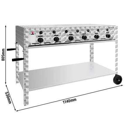 GGM Gastro Commercial Gas Grill – 22,5 kW – 6 Burners – incl. Mobile Stand, Grill Grate & Tray