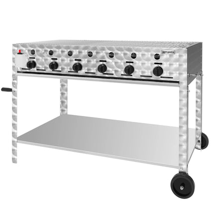 GGM Gastro Commercial Gas Grill – 22,5 kW – 6 Burners – incl. Mobile Stand, Grill Grate & Tray