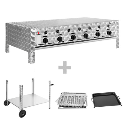 GGM Gastro Commercial Gas Grill – 22,5 kW – 6 Burners – incl. Mobile Stand, Grill Grate & Tray