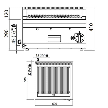 GGM Gastro Commercial Gas Lava Rock Chargrill - 600mm - Countertop - 600mm Deep - 8kW